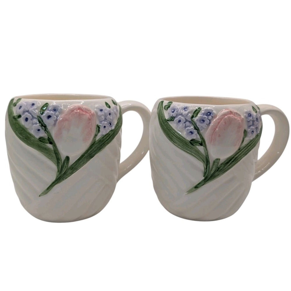 Otagiri Mary Ann Baker‎ Coffee Mugs Tulip Garden Handcrafted Japan Set of Two